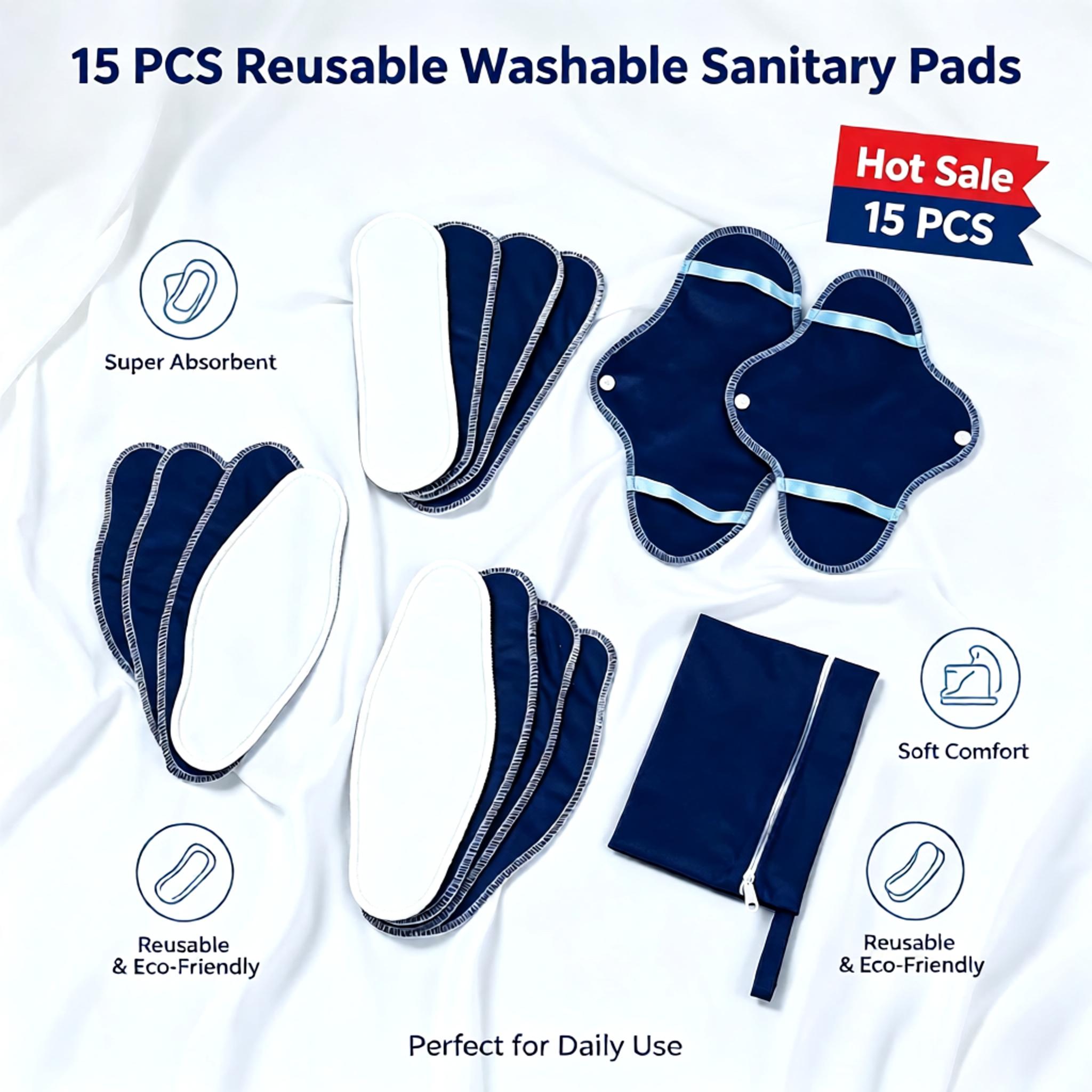 Cloth Pad Reusable - 15 Unidades de Absorventes Menstruais Reutilizáveis
